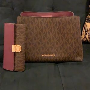 Michael Kors over the shoulder purse with wallet.